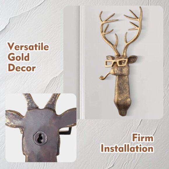 New Gold Animal Head Wall Decor, Deer Sculpture for Living Room, Office, Bedroom - Picture 3 of 7
